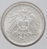 2 Mark 1913 – Gekrönter Reichsadler, Umschrift DEUTSCHES REICH 1913, Wertangabe Zwei MARK.