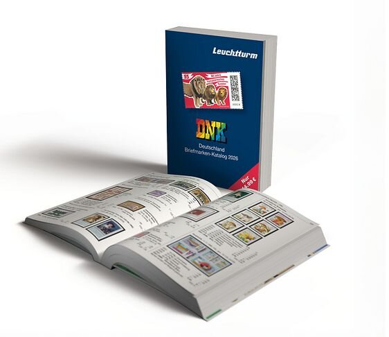 DNK Deutschland Briefmarken-Katalog 2026 von Leuchtturm – umfangreiches Nachschlagewerk mit farbigen Abbildungen deutscher Briefmarken von 1849 bis 2025/2026.