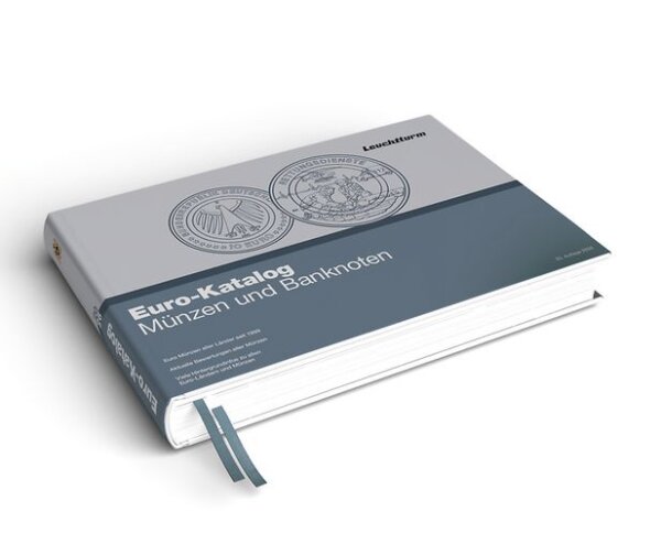 Euro-Münzen- und Banknotenkatalog 2026 von Leuchtturm mit farbigen Abbildungen aller Euromünzen und Euro-Banknoten.