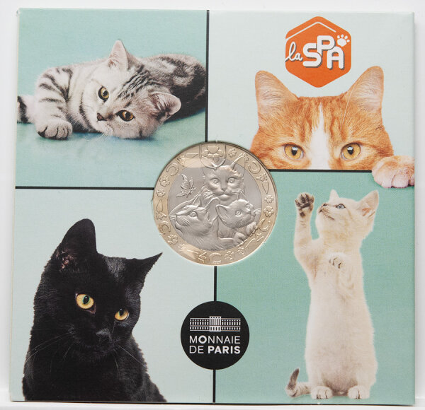 Frankreich 5 Euro 2026 Katze SPA Münze in Blisterkarte, UNC.