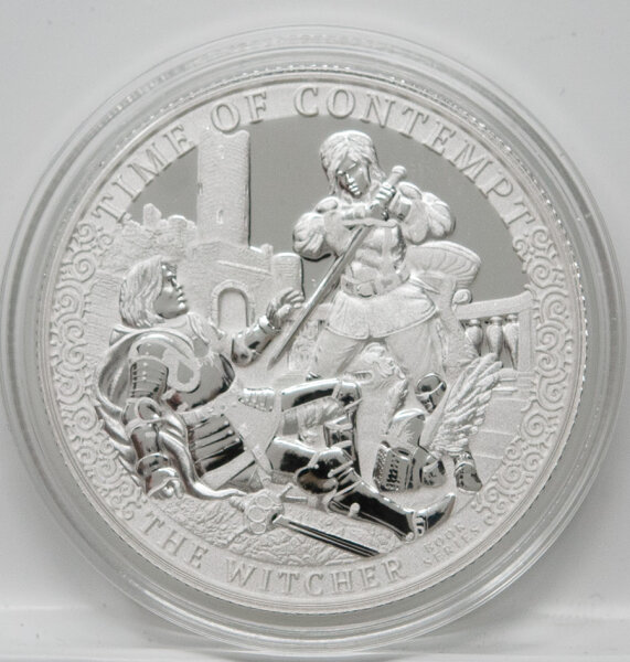 500 Francs Kamerun 2025 „The Witcher: Time of Contempt“ 1 oz Silbermünze in Kapsel mit Zertifikat von Gdańsk Mint.