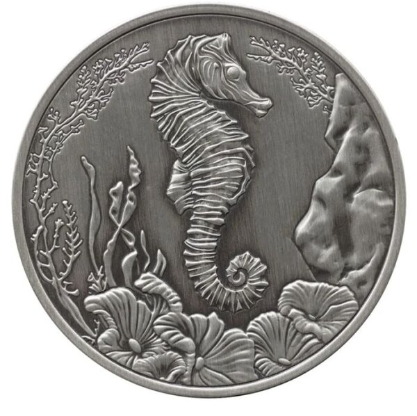 Samoa 2 Dollar 2025 Seahorse Silbermünze – 1 oz Antique Finish von der Scottsdale Mint.