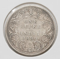 Die Rückseite (Revers) zeigt die Inschrift ONE RUPEE...