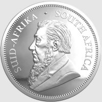 Vorderseite der Silbermünze 1 Unze Krügerrand 2026 in der Qualität Polierte Platte. Das Porträt von Paul Kruger besticht durch matte Details auf einem spiegelnden Hintergrund.