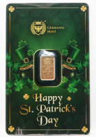 Vorderansicht des 1g Goldbarrens im St. Patricks Day...