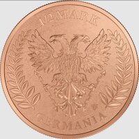 Die Rückseite präsentiert den charakteristischen doppelköpfigen Adler der Germania Mint, ein Symbol für Stärke und das historische Erbe. Am Rand befinden sich die Umschrift GERMANIA sowie die symbolische Wertangabe 1/2 MARK.