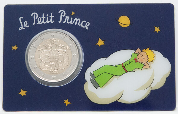 Der Kleine Prinz, umgeben von Sternen und der Länderkennung RF.