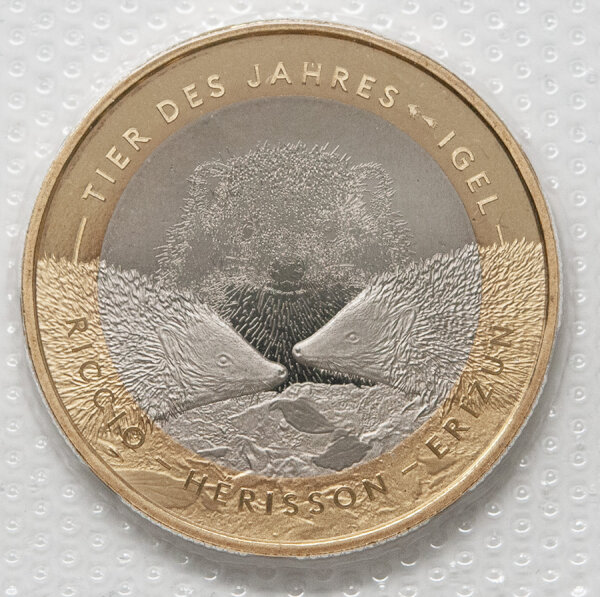 Vorderseite der 10 Franken Bimetallmünze 2026 - Igel