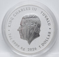 Wertseite der 1 Dollar Silbermünze Tuvalu 2026 mit...