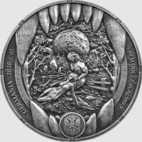 Rückseite der 2 oz High Relief Münze: Veredeltes Antique Finish auf dem Germania-Wappen, das einen antiken, geschichtsträchtigen Charakter erzeugt.