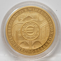 Rückseite der 100 Euro Goldmünze 2002 Währungsunion mit dem Bundesadler.