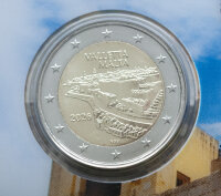 Vorderseite der 2 Euro Gedenkmünze Malta 2026 mit dem Motiv Valletta.