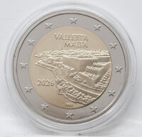Vorderseite der 2 Euro Gedenkmünze Malta 2026 mit dem Motiv Valletta.
