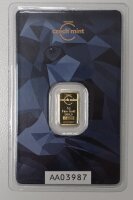 Rückseite der Blisterkarte des 1g Goldbarrens mit...