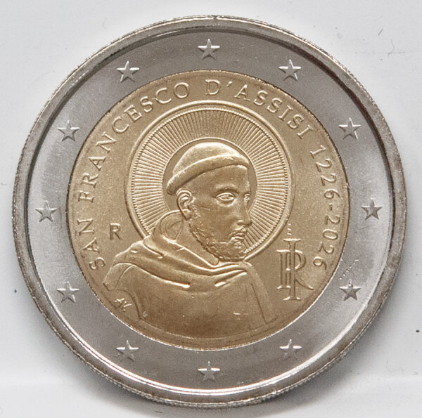 Vorderseite 2 Euro Franz von Assisi 2026.