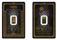 Vorderseite des 1/100 oz Goldbarrens Odin der Germania...