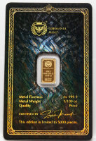 Rückseite des 1/100 oz Goldbarrens Odin mit...