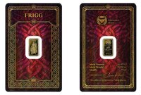 Vorderseite des 1/100 oz Goldbarrens Frigg der Germania...