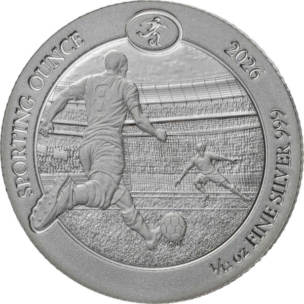 Rückseite der Ruanda Sporting Ounce Silbermünze 2026 mit dem Wappen Ruandas und dem Nennwert 10 Francs.