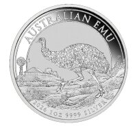 Vorderseite der australischen Emu 2026 Silbermünze...