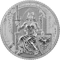 Wertseite der 1/10 oz Silbermünze Germania 2026 (Rückseite der Coincard) mit dem berühmten zweiköpfigen Adlerwappen und dem Nominal von 1 Mark.