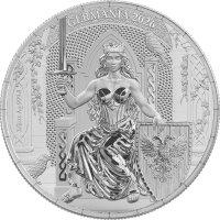 Wertseite der 1/2 Unze Silbermünze Germania 2026 im Coincard-Blister, welche den traditionellen Doppeladler und den Nennwert von 4 Mark abbildet.