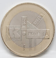 Die markante Wertseite der slowenischen 3-Euro-Münzen mit dem großen Nominalwert 3 EVRO im Kern des bimetallischen Feldes.