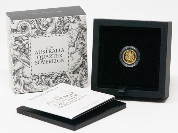 Vorderseite der 5 Dollar Quarter Sovereign Goldmünze 2026 mit dem offiziellen Bildnis von König Charles III.