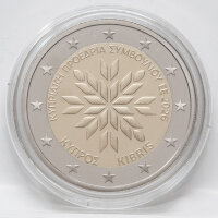 Die makellose Motivseite der zypriotischen 2 Euro Gedenkmünze 2026 zur Ratspräsidentschaft im spiegelnden Proof-Finish.