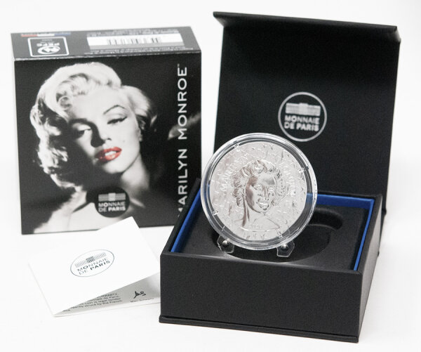 Vorderseite der Frankreich 10 Euro 2026 Marilyn Monroe Silbermünze in Polierter Platte mit dem ikonischen, detailreichen Porträt der Schauspielerin.