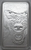 Rückseite des PAMP 10 Unzen Silberbarrens Wolf mit dem PAMP-Logo, den Feinheitsangaben und der Seriennummer.