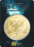 Rückseite der Germania 5 Mark 2026 Goldmünze mit dem prächtigen zweiköpfigen Adler-Wappen der Germania Mint.