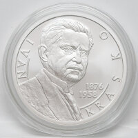 Vorderseite der Slowakei 10 Euro 2026 Silbermünze Ivan Krasko in Stempelglanz (BU) mit dem detailreichen Porträt des Dichters.