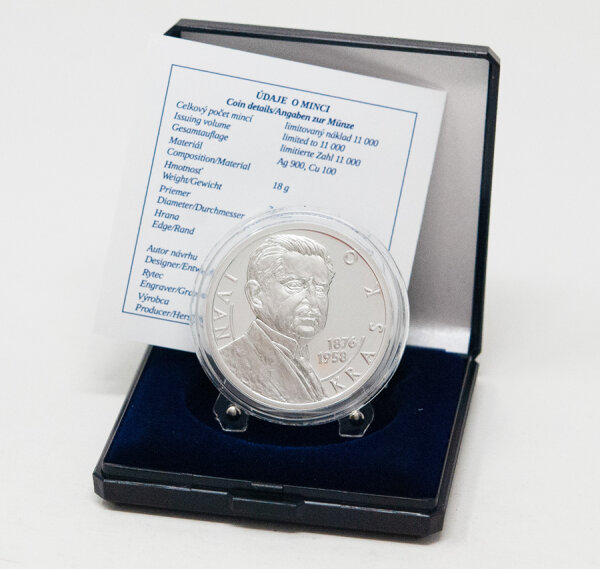 Vorderseite der Slowakei 10 Euro 2026 Silbermünze Ivan Krasko in Polierter Platte (PP) im offiziellen Etui.