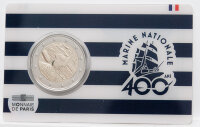 Vorderseite der offiziellen französischen Coincard 2026 mit der 2 Euro Gedenkmünze Marine Nationale in BU-Erhaltung.