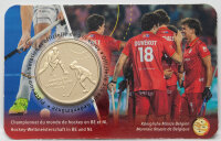 Vorderseite der französischen Coincard 2,5 Euro Belgien 2026 Hockey WM mit der dynamischen Spieler-Darstellung.
