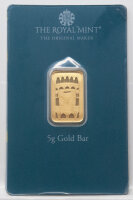 Vorderseite des Royal Mint 5 g Feingoldbarrens Kaaba im...