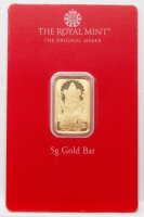 Vorderseite des Royal Mint 5 g Feingoldbarrens Ganesh mit...