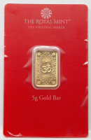 Vorderseite des Royal Mint 5 g Feingoldbarrens Om im...
