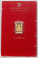 Vorderseite des Royal Mint 1 g Feingoldbarrens Ganesh im...