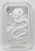Rückseite der Rectangular Dragon PP Barrenmünze mit dem Bildnis von König Charles III. und den Feinheitsangaben.