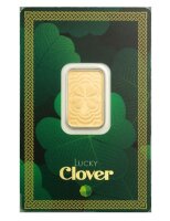 Vorderseite des PAMP 5 g Feingoldbarrens Lucky Clover mit...