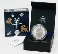 Vorderseite der Frankreich 10 Euro 2027 Silbermünze Jahr der Ziege in Polierter Platte (PP) mit spiegelndem Grund im Etui.