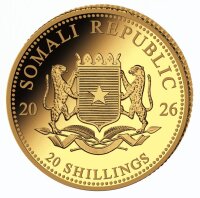 Rückseite der Somalia 20 Shilling Goldmünze mit...
