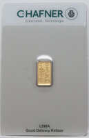 Vorderseite des 2 g Goldbarrens von C.Hafner im...