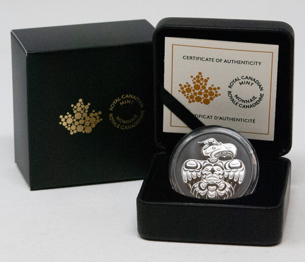 Spektakuläre Motivseite der 20 Dollar Feinsilbermünze Kanada 2026 The Eagle im edlen Black Rhodium Finish.