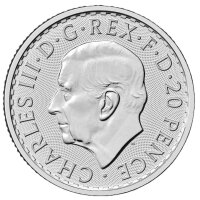 Wertseite der 10 Pence Silbermünze mit dem königlichen Bildnis von König Charles III.