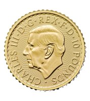 Wertseite der 1/10 oz Gold Britannia mit dem offiziellen...