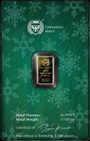 Rückseite der festlichen Germania Mint Safepack Coincard mit technischen Daten und holografischem Sicherheitssiegel.