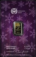Rückseite der Gingerbread Man Coincard mit Prüfsiegel und Barrenspezifikationen.